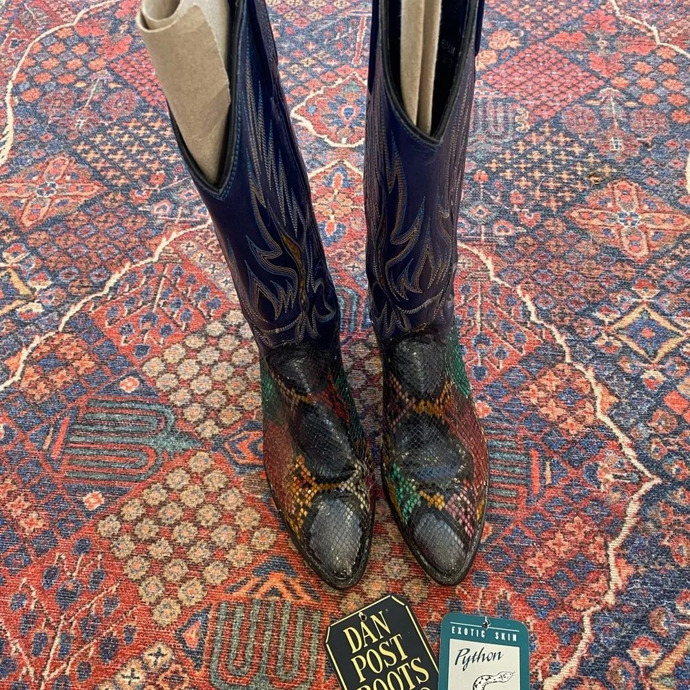 Dan Post Multicolor Snakeskin Python Heeled Boots - Picture 2 of 9